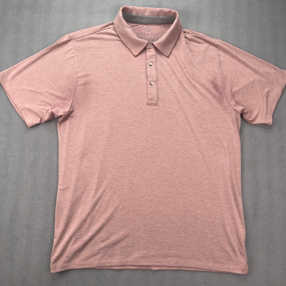 Free Fly Mens Bamboo Heritage Polo Shirt Pink Heather Large FF-071819